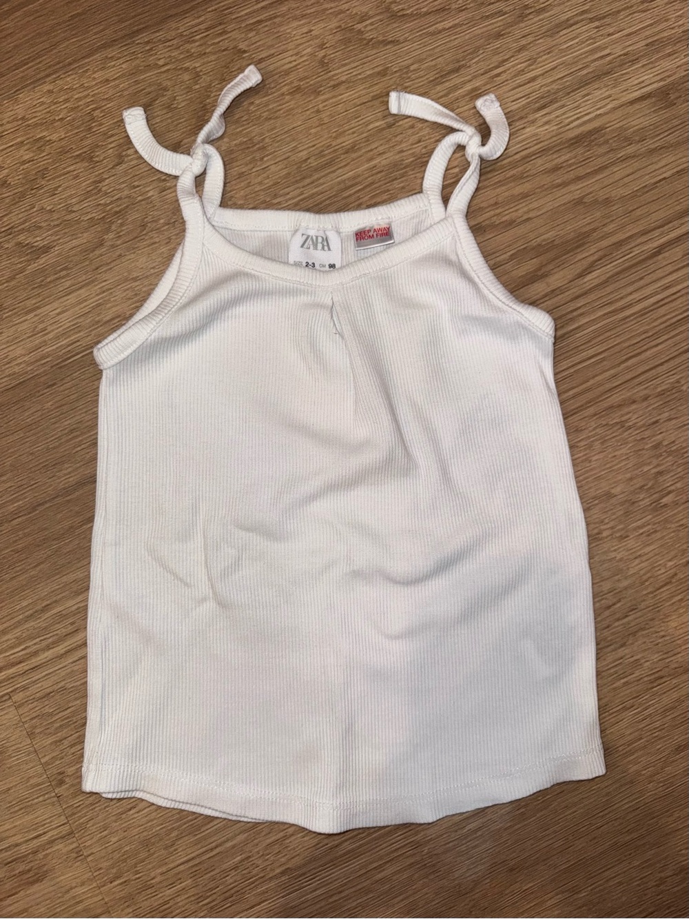 Zara Kids White Ribbed Tie-Shoulder Tank
